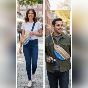 Cabin Girl Designs LLC New Without tags Blue and Tan Crossbody Bag Hand Made